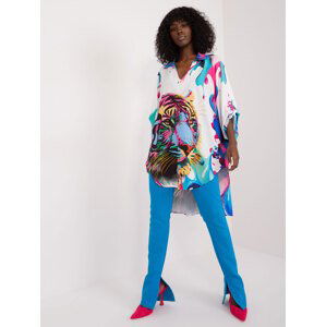 Ecru asymmetrical oversize shirt with print