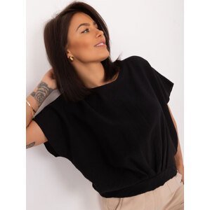 Black smooth women's blouse with short sleeves SUBLEVEL