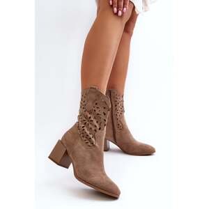 Suede ankle boots with an openwork upper on the block, dark beige Irvelame