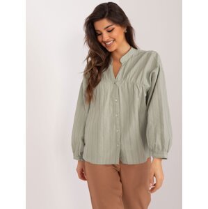 Khaki cotton oversize shirt with button fastening