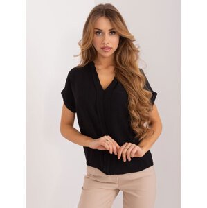 SUBLEVEL black summer blouse with short sleeves
