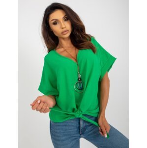 Green Women's Casual Blouse with Necklace
