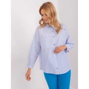 Light blue and white women's oversize shirt with collar