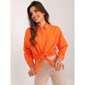 Orange Cotton Women's Shirt with Pocket