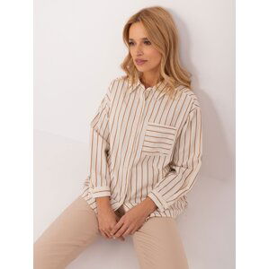 Casual shirt with cream and camel stripes