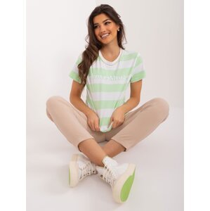 Light green women's T-shirt with print and patch