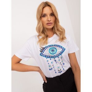 White cotton T-shirt with colorful sequins