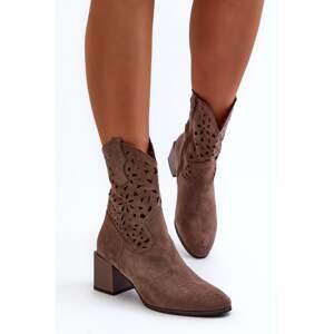 Suede ankle boots with an openwork upper on the block, brown Irvelame