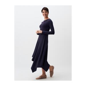 Jimmy Key Navy Blue Long Sleeve Asymmetric Cut Midi Dress