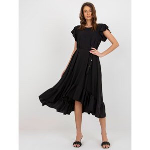 Black midi dress with ruffles and short sleeves