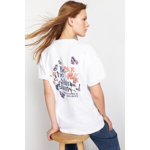 Trendyol White 100% Cotton Back and Front Printed Oversize/Wide-Fit Knitted T-Shirt