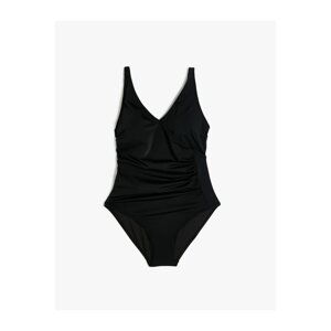 Koton Draped Swimsuit V Neck Thick Straps Lined