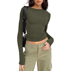 Laluvia Khaki Sandy Crew Neck Long Sleeve Bodysuit