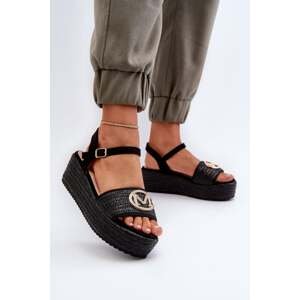 Women's wedge sandals with a braid, black Esalena