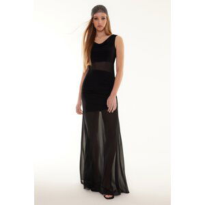 Trendyol Black Transparent Detailed Tulle Long Elegant Evening Dress