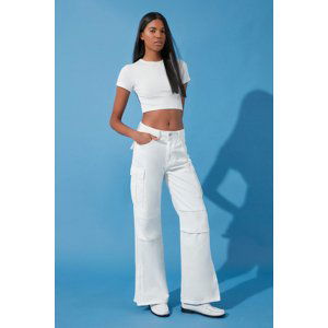 Trendyol Beige More Sustainable Zipper Detail High Waist Wide Leg Jeans with Cargo Pocket