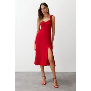 Trendyol Red Heart Neck Gathered Strap Knitted Midi Dress