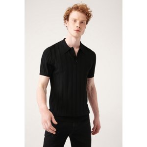 Avva Men's Black Polo Collar Roving Knitted Detail with Ribbed Slim Fit Slim Fit Sweater T-shirt