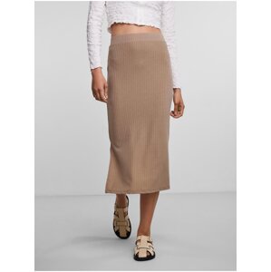 Beige Women's Ribbed Midi Skirt Pieces Kylie - Women's