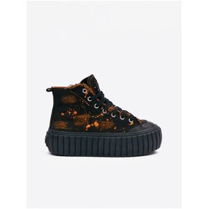 Orange and Black Women's Patterned Ankle Sneakers on Diesel H Platform - Women's