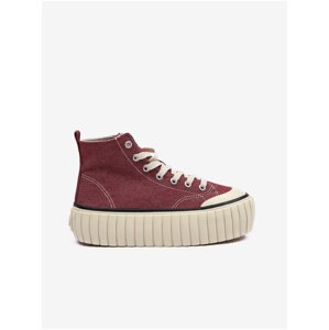 Burgundy women's ankle sneakers on Diesel Hanami platform - Women's