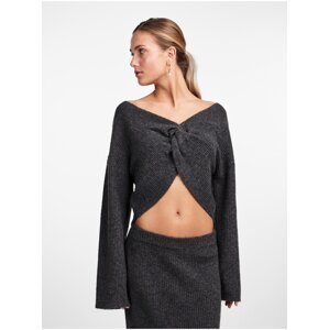 Women's Grey Short Sweater with Wool Pieces Juna - Women