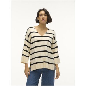 Black and cream women's striped sweater Vero Moda Saba - Women