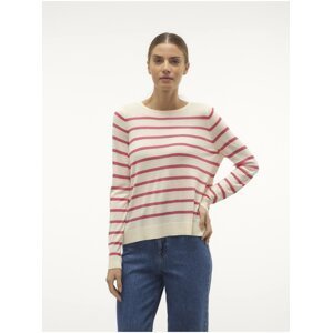 Pink and cream women's striped sweater Vero Moda Nova - Women