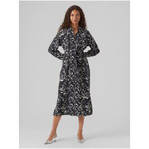 Black Women's Patterned Shirt Midi Dress Vero Moda Cia - Women