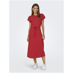 Women's Red Striped Basic Midi Dress ONLY May - Women