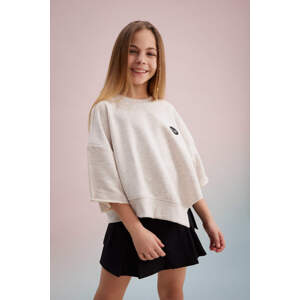 DEFACTO Girl Crew Neck Chest Right Crop Sweatshirt