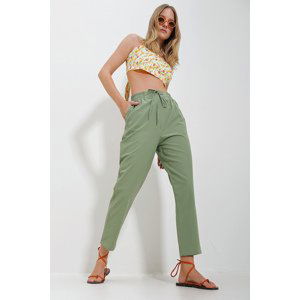 Trend Alaçatı Stili Women's Green Elastic Waist Double Pocket Woven Trousers