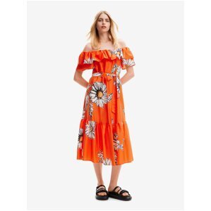 Women's orange floral midi dress Desigual Georgeo - Women