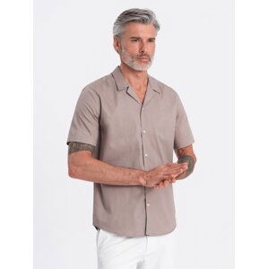 Ombre Men's short sleeve shirt with Cuban collar - dark beige