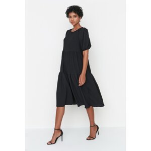 Trendyol Black Wide Cut Woven Flounce Midi Woven Dress