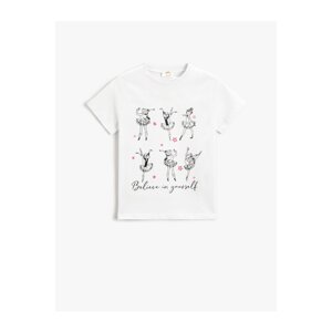 Koton Ballerina Printed T-Shirt Short Sleeved Crew Neck
