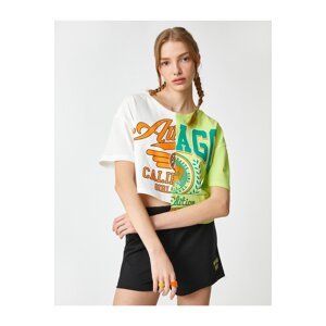 Koton Crop T-Shirt Printed Short Sleeve Crew Neck