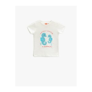 Koton Short Sleeve T-Shirt with a Seahorse Print Crew Neck