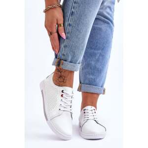 Women's Openwork Leather Sneakers White Ferone