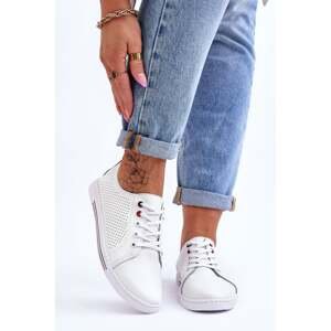 Women's Openwork Leather Sneakers White Ferone