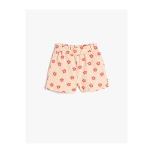 Koton Floral Shorts, Textured Cotton Cotton with Elastic Waist