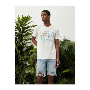 Koton Geometric Print T-Shirt with Slogan Detailed Crew Neck Cotton.
