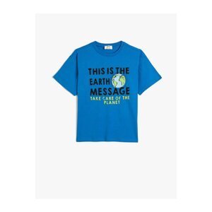 Koton T-Shirt Slogan Themed Printed Short Sleeve Crew Neck Cotton