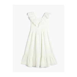 Koton Dress Long Sleeveless with Embroidered Scallops Ruffled Gippe Detailed.