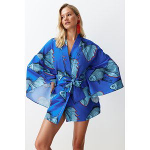 Trendyol Underwater Patterned Belted Mini Woven Kimono & Kaftan