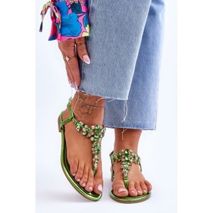 Women's sandals flip-flops with rhinestones Green Lenisa