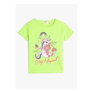 Koton Girls' Printed Neon Yellow T-shirt 3skg10163ak