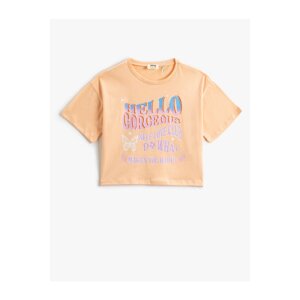 Koton Short Sleeve Crew Neck T-Shirt with a Slogan Theme with Print