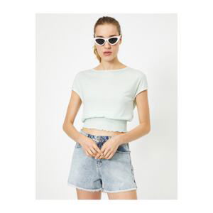 Koton Crew Neck Short Sleeved Gathered Antibacterial T-Shirt.