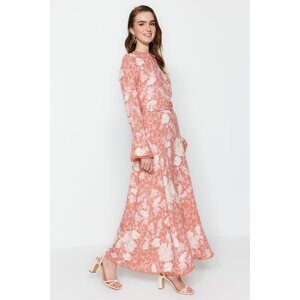 Trendyol Dried Rose Flower Patterned Woven Dress with Belt
